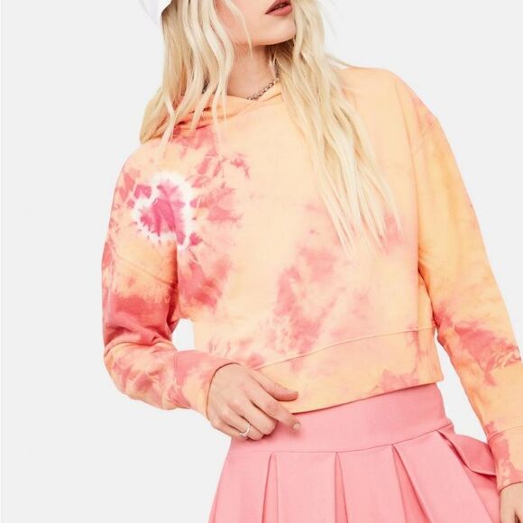 Frankie's Bikinis Sherbert Burl Tie Dye Heart Cropped Sweatshirt Size Medium NWT - Picture 2 of 8